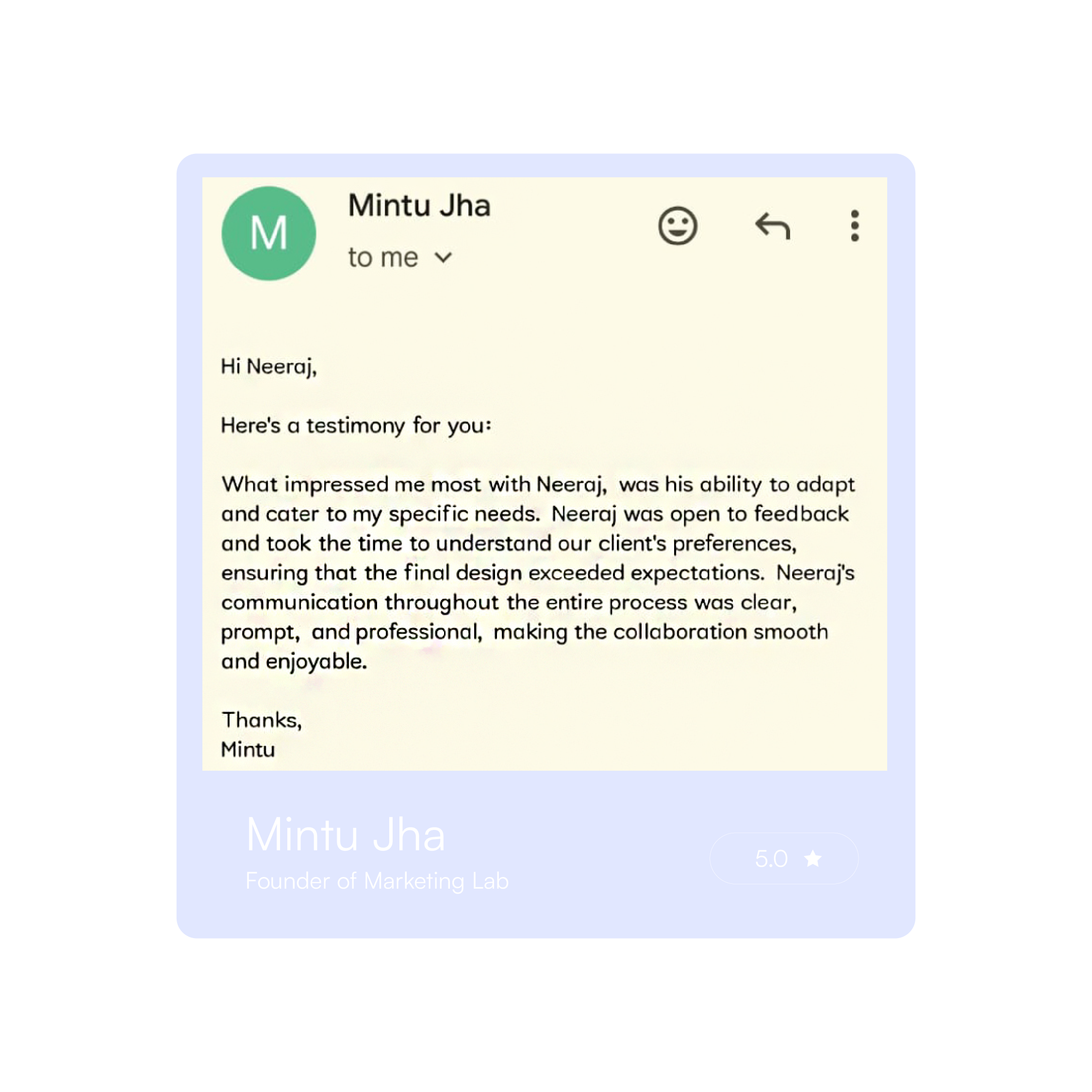 Testimonial from Manu